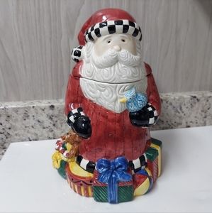 Vintage Sakura Debbie Mumm Magic Of Santa Earthenware Cookie Jar Hand Painted
